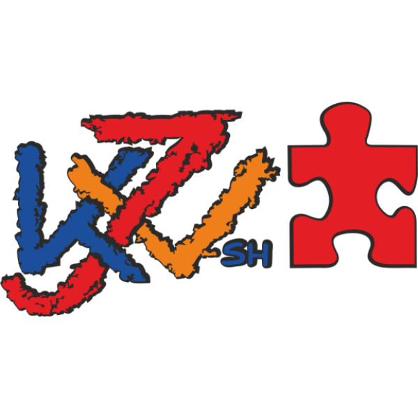 Hier ist das Logo der Kinder- und Jugendvertretung Schleswig-Holstein zu sehen. Es besteht aus den Großbuchstaben K,J,V und einem roten Puzzelteil.
